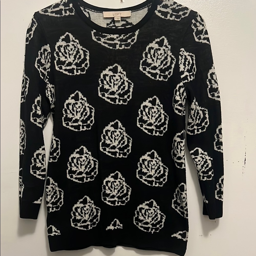 LOFT Black and White Patterned Sweater